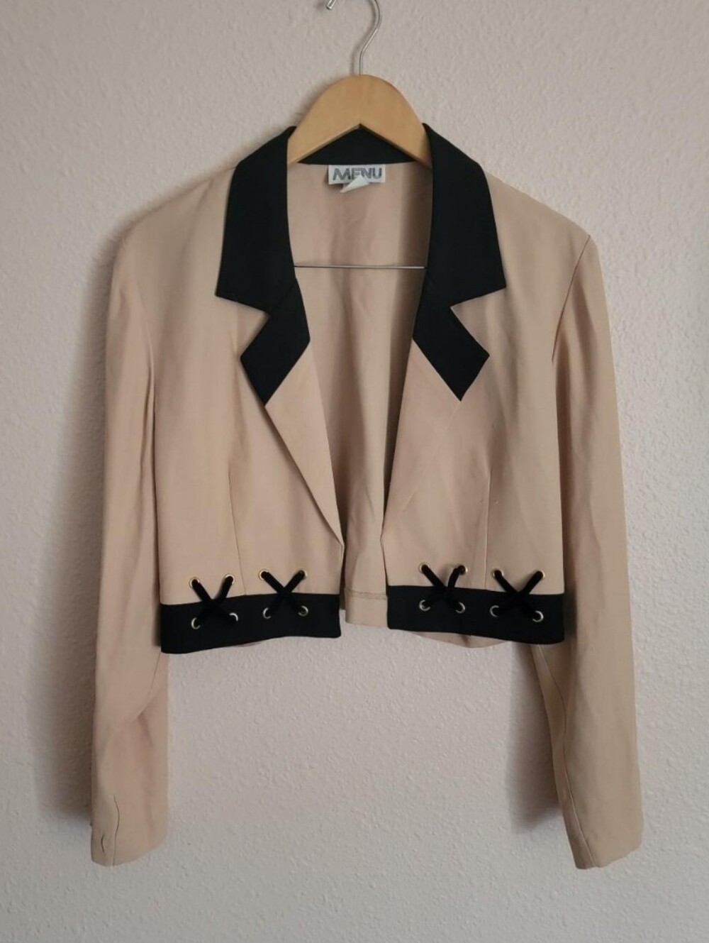 Menu black Cream vintage cropped open front long sleeve blouse top cardigan 90s